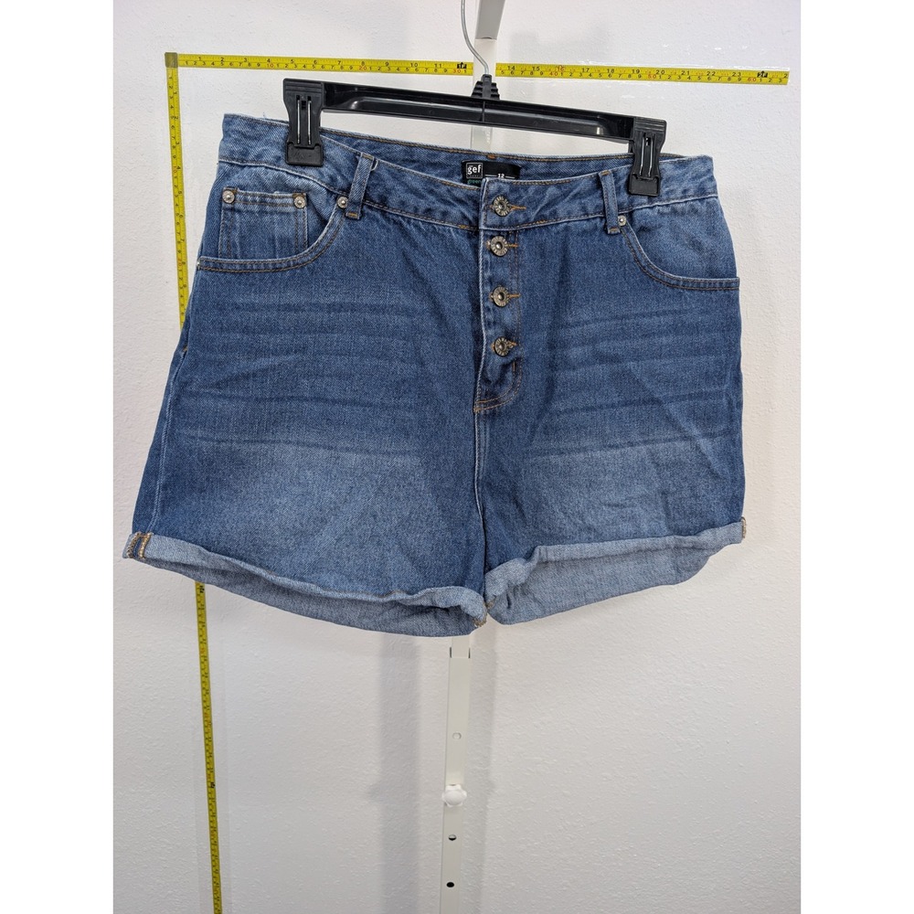 Gef France Green Womens Denim‎ Shorts Size 12 Medium Wash Button Fly High Rise